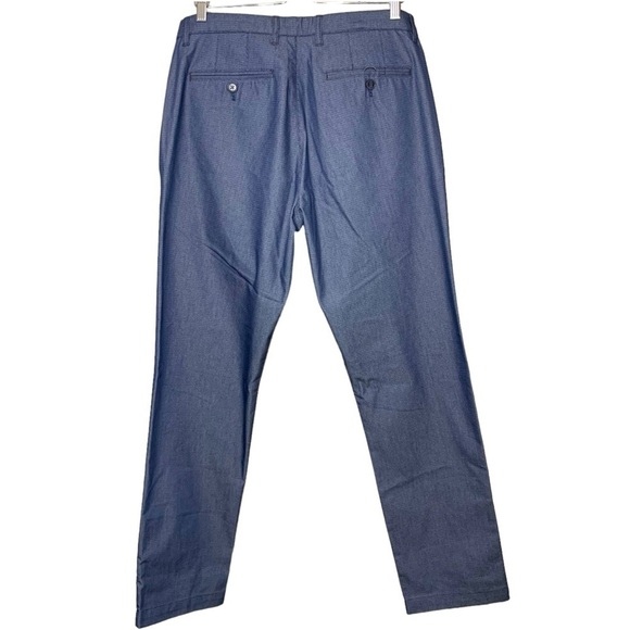 Ted Baker Chambray Straight Pants Sz 36X32 Blue Herringbone Casual Dress Chino - Picture 2 of 15